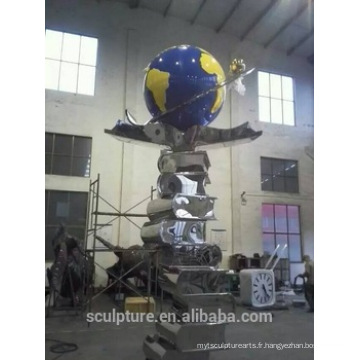 Large Modern Famous Arts Résumé Acier inoxydable Book and Globe Sculpture pour décoration de jardin